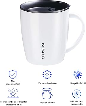 PARACITY Stainless Steel Coffee Mug Insulated Coffee Mug with Lid and Handle Double Wall Vacuum Travel mug Tumbler Cup Great for Hot and Cold Beverages 12 oz White-4