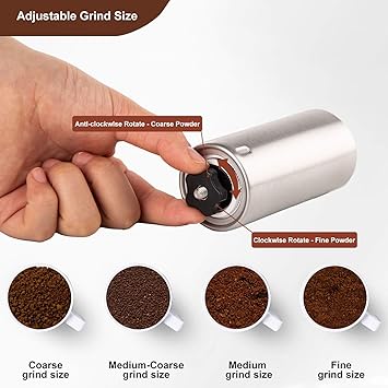 PARACITY Manual Coffee Bean Grinder Stainless Steel Hand Coffee Mill Ceramic Burr for Aeropress, Drip Coffee, Espresso, French Press, Turkish Brew-2