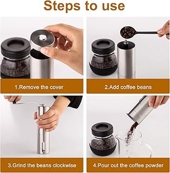 PARACITY Manual Coffee Bean Grinder Stainless Steel Hand Coffee Mill Ceramic Burr for Aeropress, Drip Coffee, Espresso, French Press, Turkish Brew-5