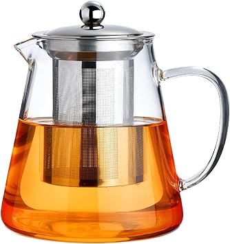 PARACITY Glass Teapot Stovetop 18.6 OZ, Borosilicate Clear Tea Kettle with Removable 18/8 Stainless Steel Infuser, Teapot Blooming and Loose Leaf Tea Maker Tea Brewer for Camping, Travel (550ML)-0