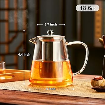 PARACITY Glass Teapot Stovetop 18.6 OZ, Borosilicate Clear Tea Kettle with Removable 18/8 Stainless Steel Infuser, Teapot Blooming and Loose Leaf Tea Maker Tea Brewer for Camping, Travel (550ML)-1