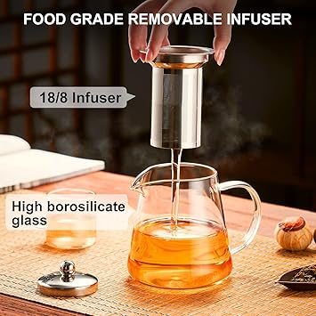 PARACITY Glass Teapot Stovetop 18.6 OZ, Borosilicate Clear Tea Kettle with Removable 18/8 Stainless Steel Infuser, Teapot Blooming and Loose Leaf Tea Maker Tea Brewer for Camping, Travel (550ML)-2