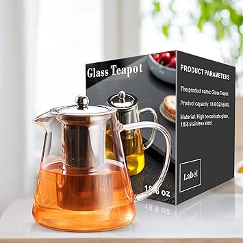 PARACITY Glass Teapot Stovetop 18.6 OZ, Borosilicate Clear Tea Kettle with Removable 18/8 Stainless Steel Infuser, Teapot Blooming and Loose Leaf Tea Maker Tea Brewer for Camping, Travel (550ML)-4